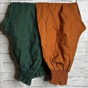 Emme maternity smocked transition pants linen lot 2 pair cropped
